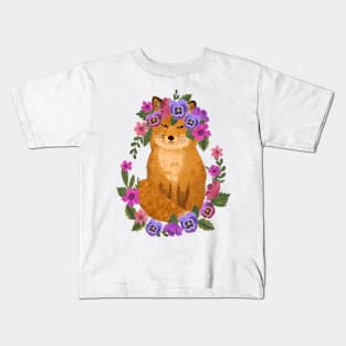 Fox with floral wreath Kids T-Shirt